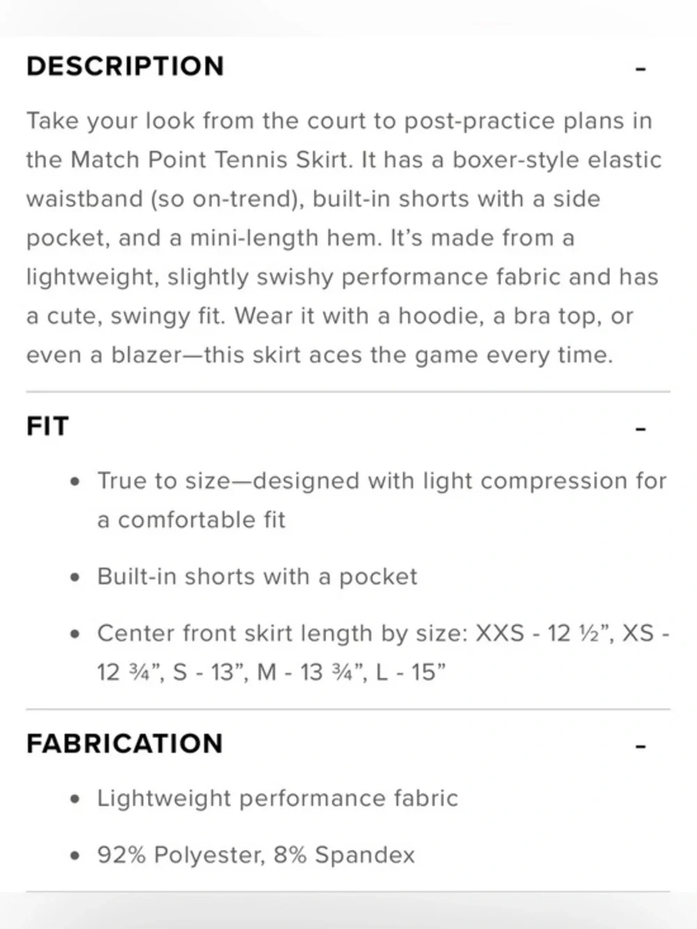 Alo Yoga - match point tennis skirt - size small NWT